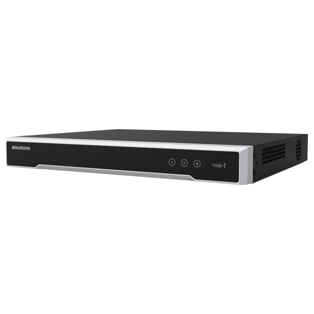 Hikvision - Gama PRO - Grabador NVR 16 CH IP - Resolución máxima 8Mpx@1ch - Ancho de banda 160 Mbps | Admite 2 discos duros - Detección de movimiento 2.0 4 canales