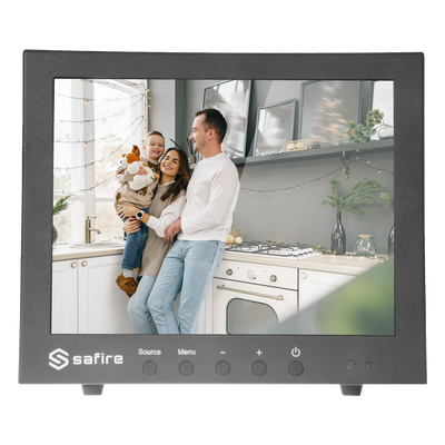 Monitor SAFIRE LED 10" - Diseñado para videovigilancia - Formato 4:3 - VGA, HDMI, BNC loop y audio - Resolución 1024x768 - Altavoces integrados