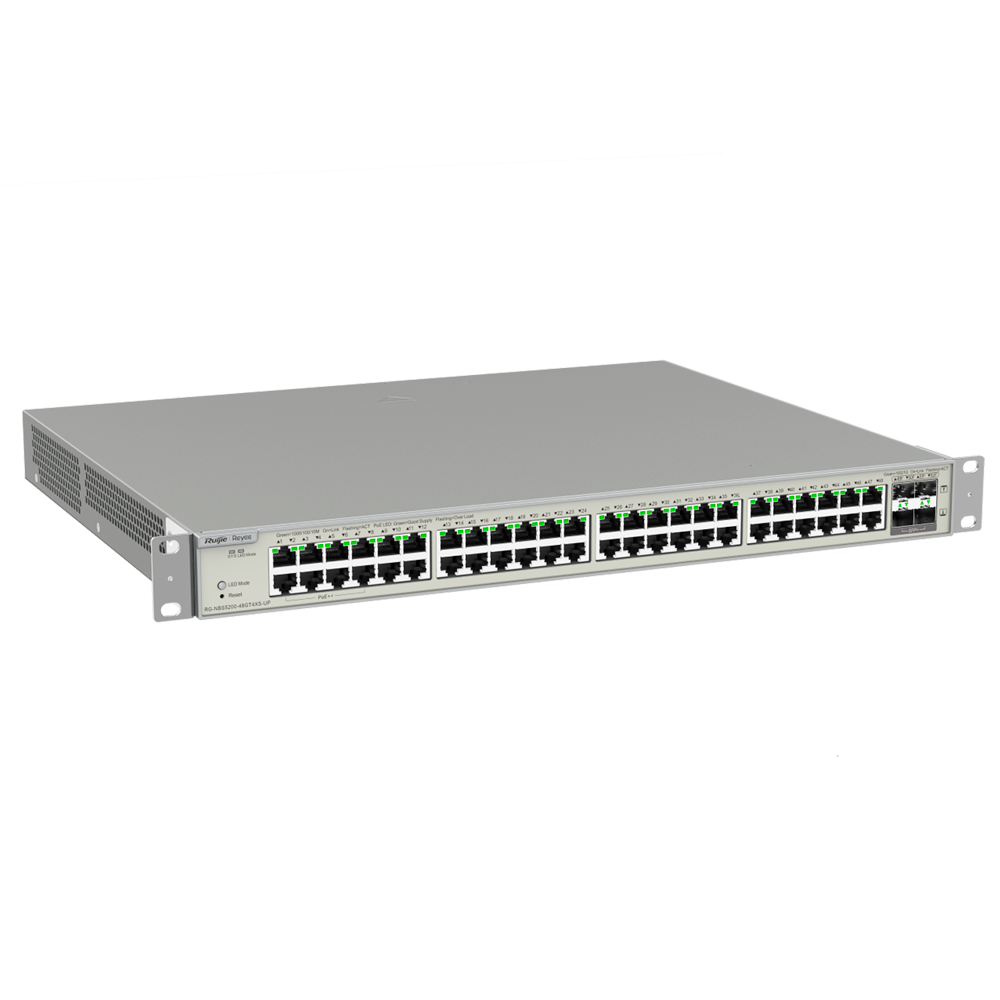 Reyee Switch Hi-PoE Cloud Layer 3 - 48 porte PoE RJ45 Gigabit + 4 SFP+ 10Gb - 40 Porte PoE+ (30W) + 8  Hi-PoE (90W) / 740W - Static LAG/DHCP Snooping/IGMP Snooping/Port Mirroring - VLAN/Porta Isolation/STP/RSTP/ACL/QoS/802.1X - Server DHCP/Rotte statiche/