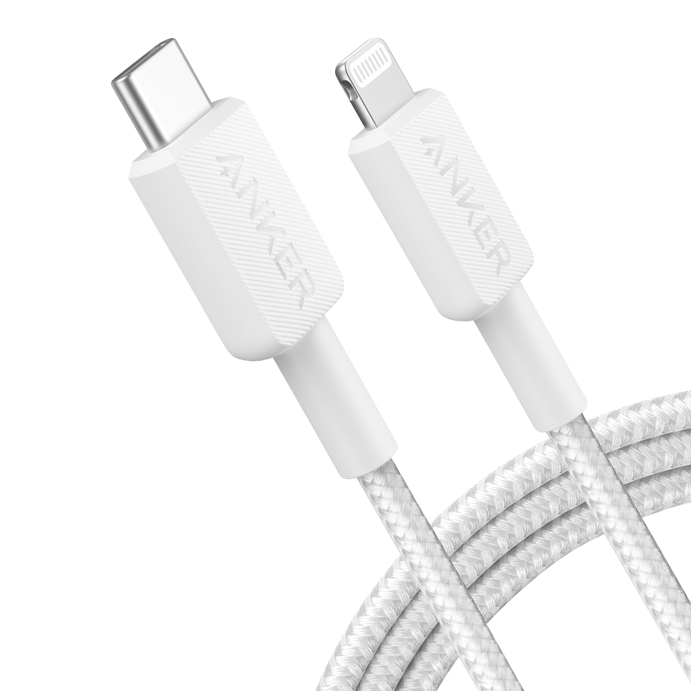 Anker - Cable USB2.0  - Carga rápida - USB-C a Lightning - Cubierta de metal trenzado  - Longitud 1.8m | Color blanco
